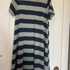 LuLaRoe Carly swing Dress with Navy and Gray Stripes XL